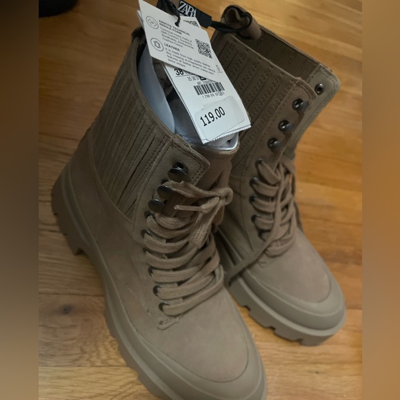 LACE-UP TRACK SOLE LEATHER ANKLE BOOTS Zara - Picture 5 of 6